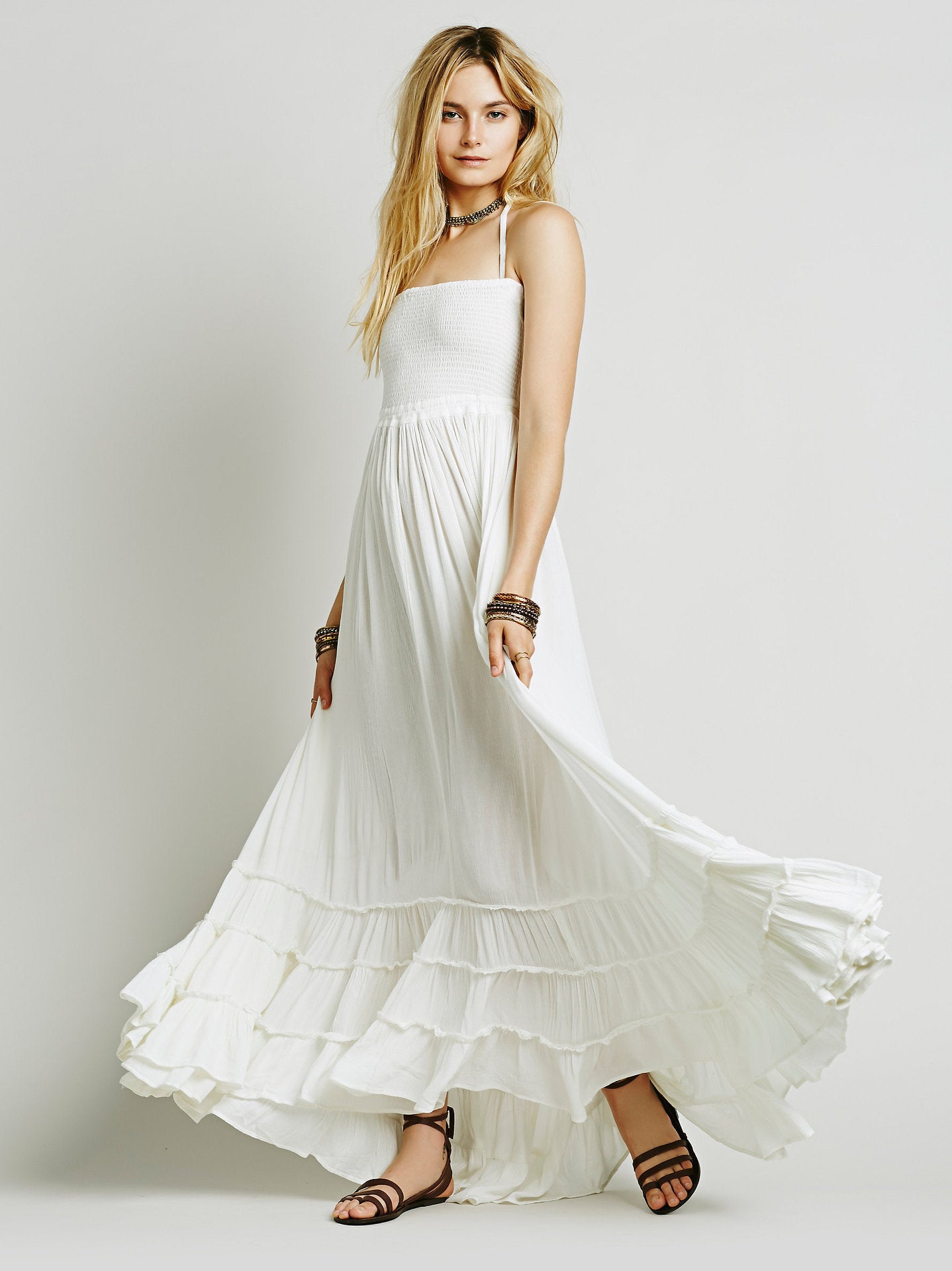 Backless Bohemian Beach Maxi Dress – 100% Cotton Summer Sundress