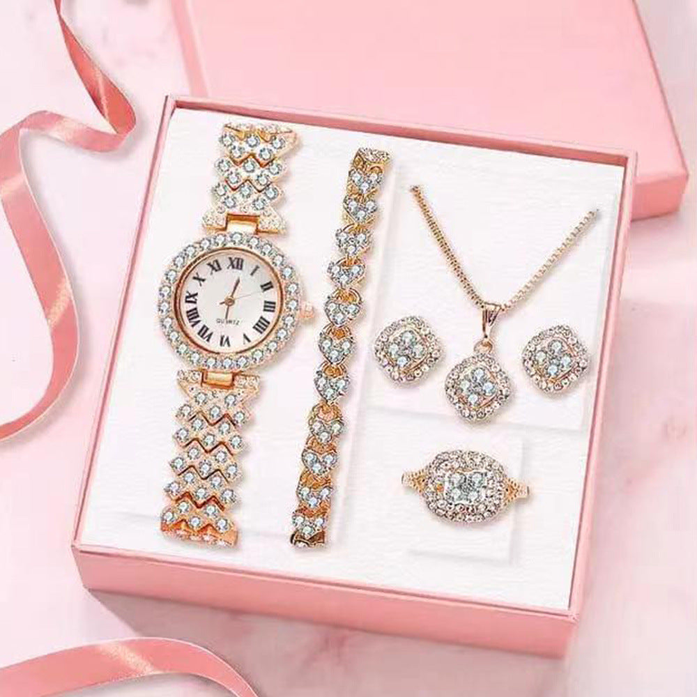 Full Diamond Luxury Bracelet Watch Set – Women’s Quartz Fashion Jewelry