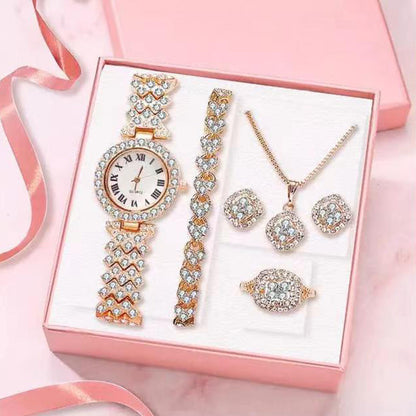 Full Diamond Luxury Bracelet Watch Set – Women’s Quartz Fashion Jewelry