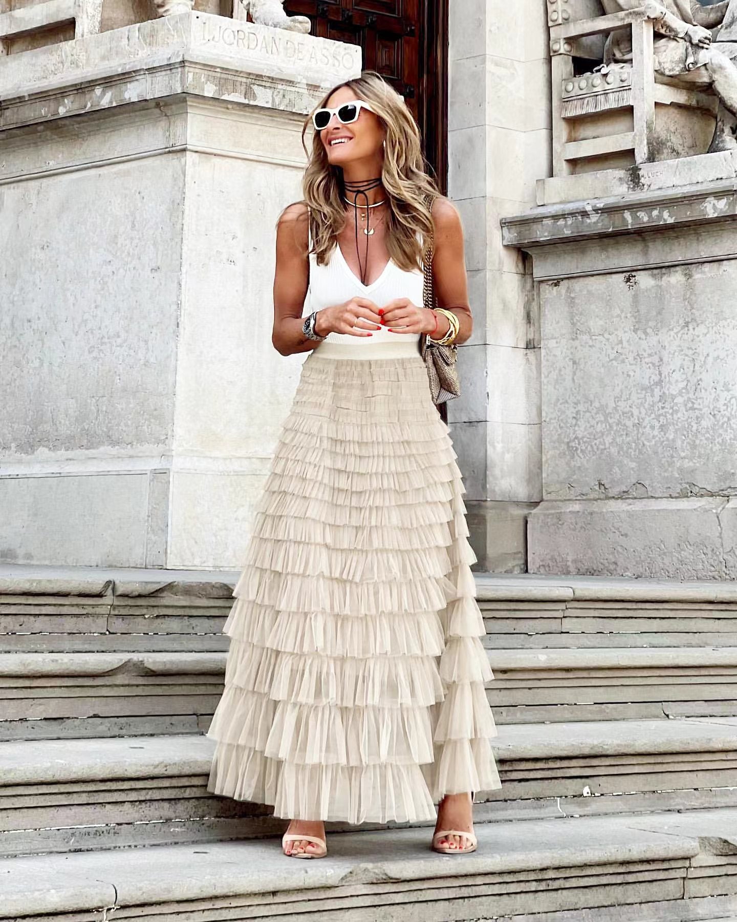 Women’s Layered Ruffle Cake Skirt | A-Line Mesh Party Dress