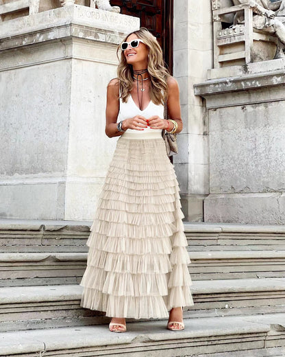 Women’s Layered Ruffle Cake Skirt | A-Line Mesh Party Dress