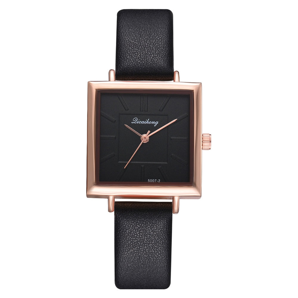 Square Women Bracelet Watch – Crystal Leather Quartz Wristwatch