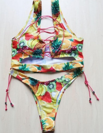Women’s Pineapple Bikini | Lace-Up Thong Two-Piece Swimsuit