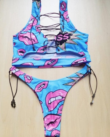 Women’s Pineapple Bikini | Lace-Up Thong Two-Piece Swimsuit