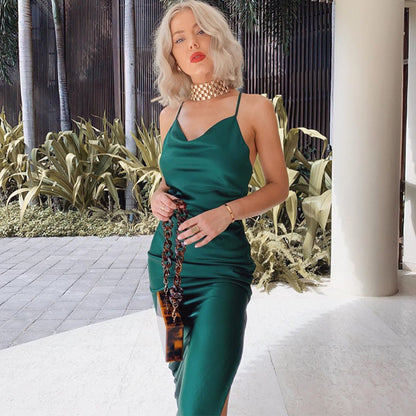 Satin Silk Ladies Midi Dress  Elegant Women’s Cocktail & Evening Dress