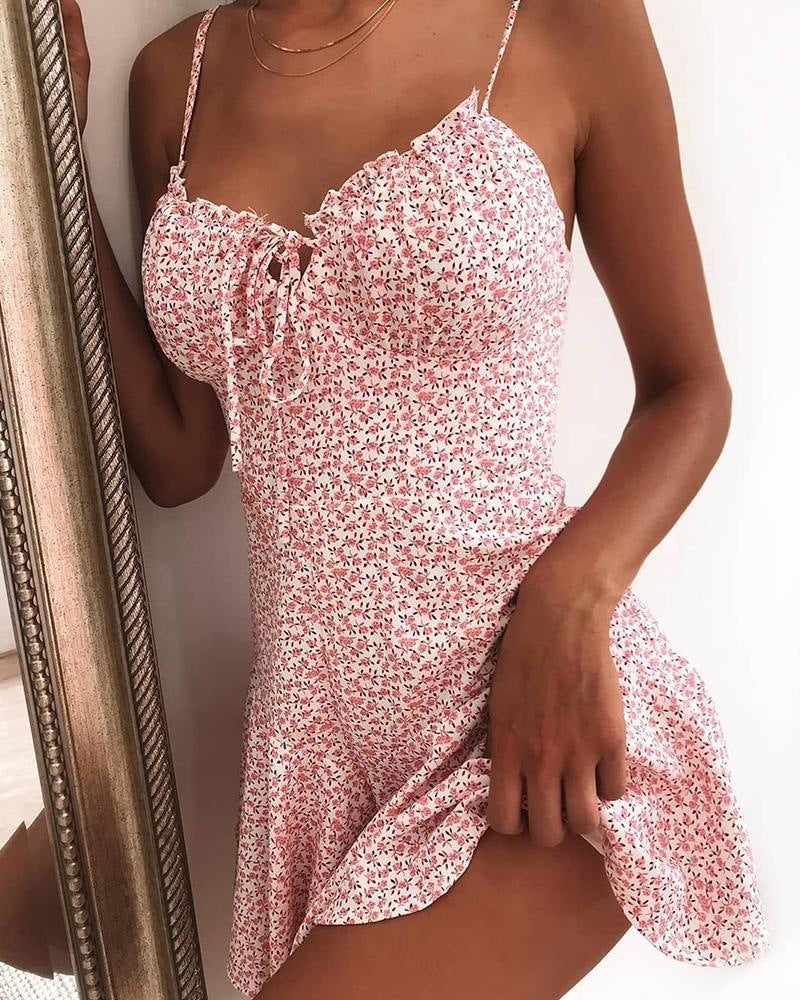 Floral Mini Cami Dress Women – Summer Spaghetti Strap Dress