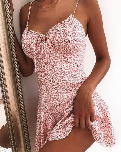 Floral Mini Cami Dress Women – Summer Spaghetti Strap Dress