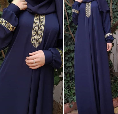 Plus Size Printed Abaya Jilbab – Modest Muslim Maxi Dress for Women