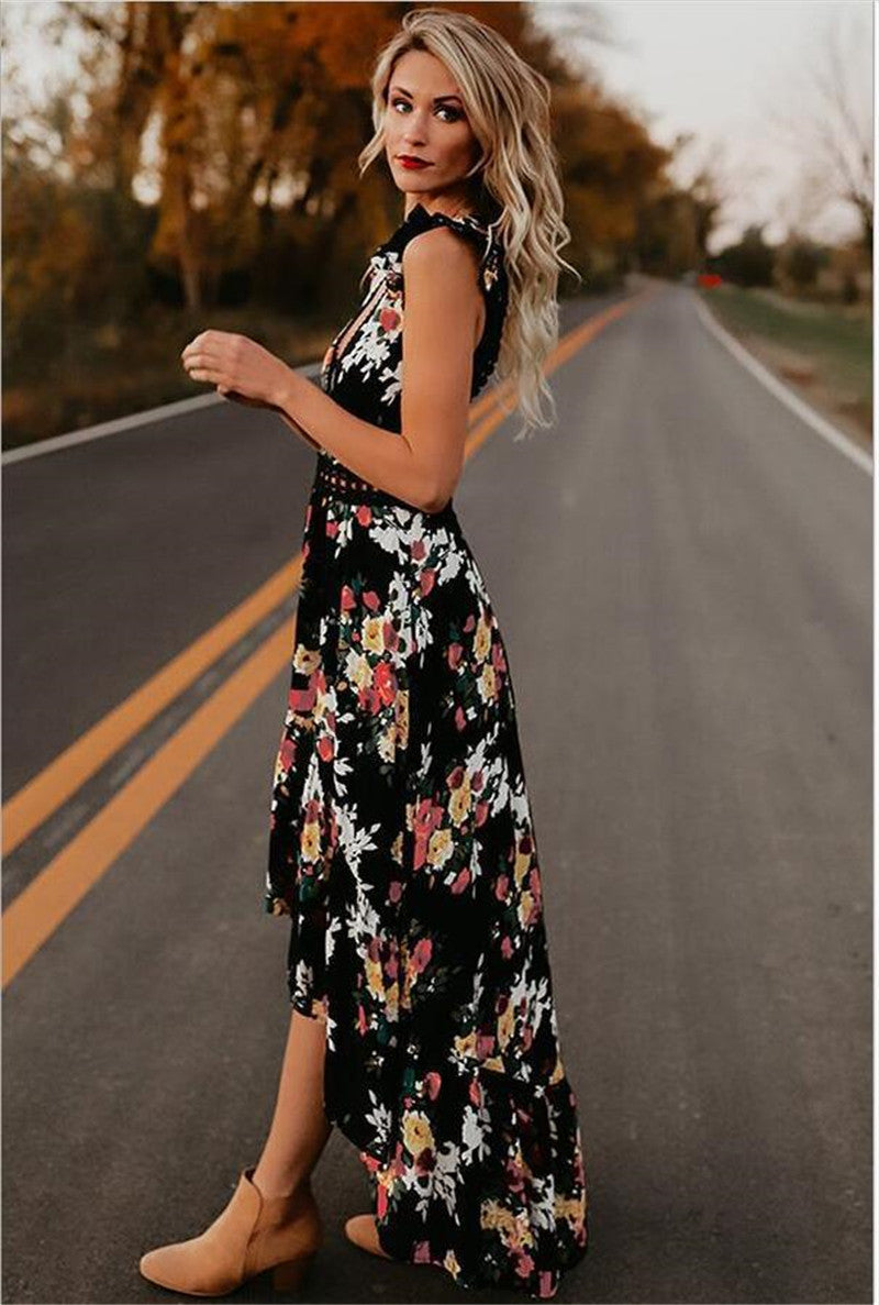 Sleeveless Printed Irregular Dress Women  Casual Summer Style