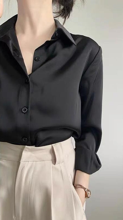 Women's High-grade Green Satin Shirt