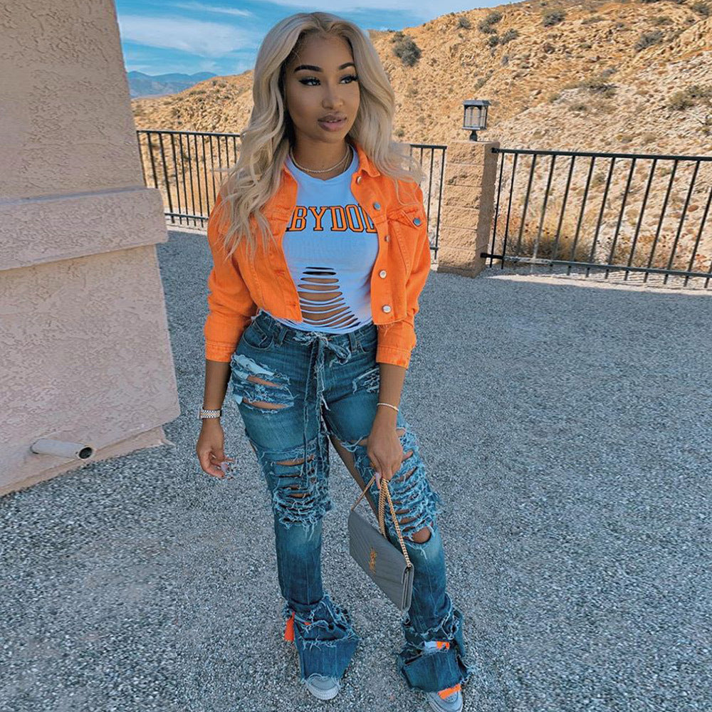 Women Cropped Denim Jacket – Streetwear Casual Short Jean Jacket