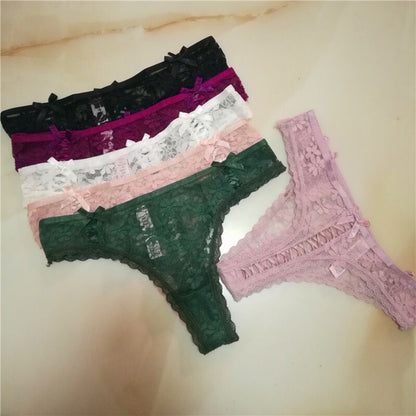 Women’s Lace Thong | Low Waist Cotton Hollow Ribbon Panties