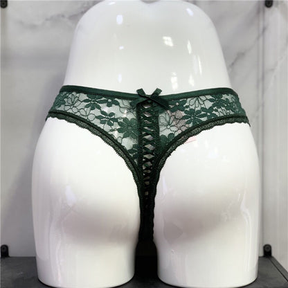 Women’s Lace Thong | Low Waist Cotton Hollow Ribbon Panties