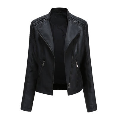 Women’s Slim Fit Leather Jacket – Short Motorcycle Biker Coat