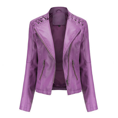 Women’s Slim Fit Leather Jacket – Short Motorcycle Biker Coat