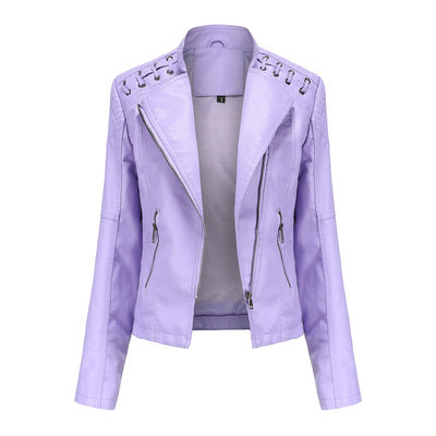 Women’s Slim Fit Leather Jacket – Short Motorcycle Biker Coat