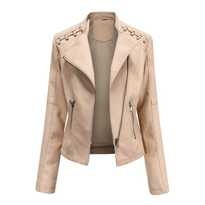 Women’s Slim Fit Leather Jacket – Short Motorcycle Biker Coat