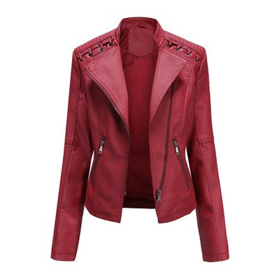Women’s Slim Fit Leather Jacket – Short Motorcycle Biker Coat