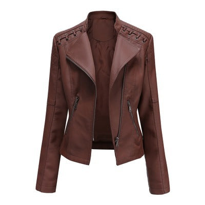 Women’s Slim Fit Leather Jacket – Short Motorcycle Biker Coat