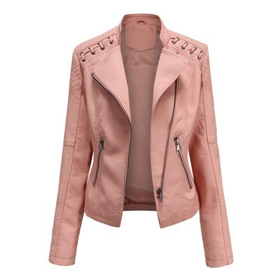 Women’s Slim Fit Leather Jacket – Short Motorcycle Biker Coat