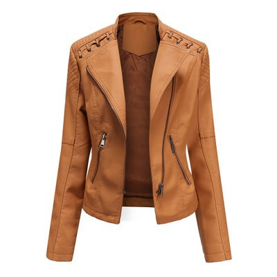 Women’s Slim Fit Leather Jacket – Short Motorcycle Biker Coat