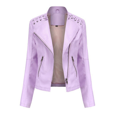 Women’s Slim Fit Leather Jacket – Short Motorcycle Biker Coat