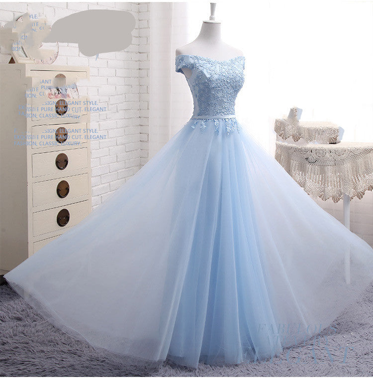 Women’s Long Blue One-Shoulder Evening Dress – Bridesmaid Formal Dress