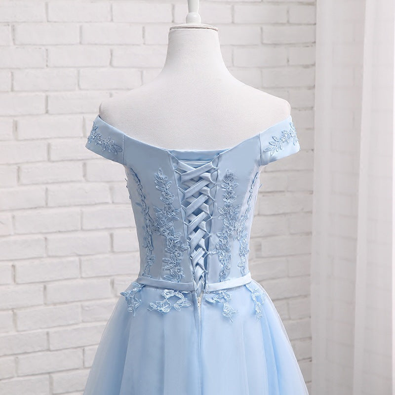 Women’s Long Blue One-Shoulder Evening Dress – Bridesmaid Formal Dress