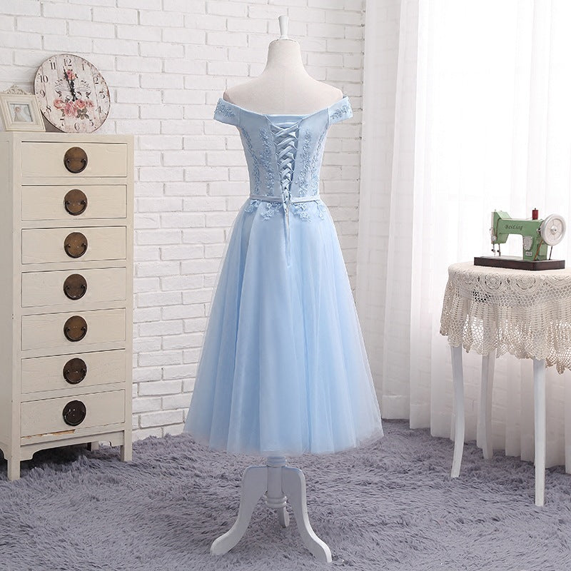 Women’s Long Blue One-Shoulder Evening Dress – Bridesmaid Formal Dress