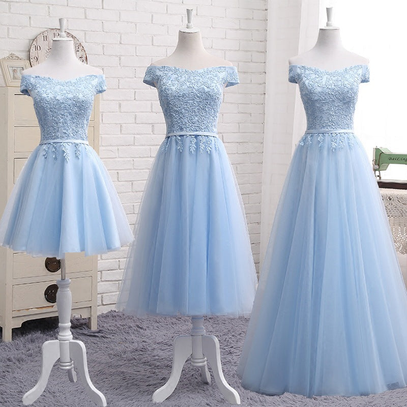 Women’s Long Blue One-Shoulder Evening Dress – Bridesmaid Formal Dress