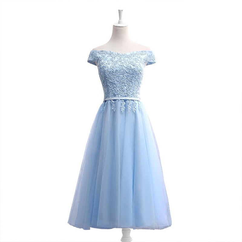 Women’s Long Blue One-Shoulder Evening Dress – Bridesmaid Formal Dress