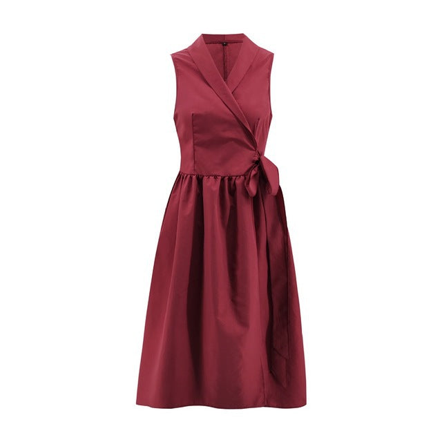 Sleeveless Belted Midi Dress – Women’s Summer Waist Tie Dress