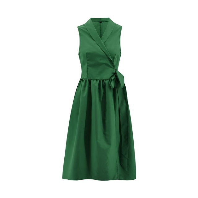 Sleeveless Belted Midi Dress – Women’s Summer Waist Tie Dress