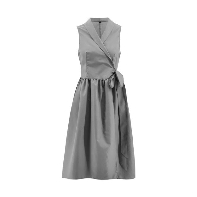 Sleeveless Belted Midi Dress – Women’s Summer Waist Tie Dress