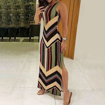 Women’s Colorful Stripe Maxi Dress – Summer Casual Long Dress