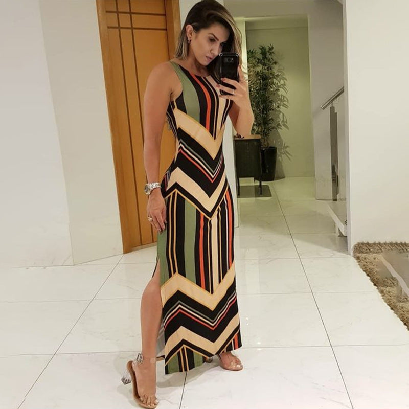Women’s Colorful Stripe Maxi Dress – Summer Casual Long Dress