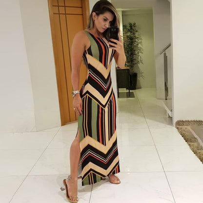 Women’s Colorful Stripe Maxi Dress – Summer Casual Long Dress