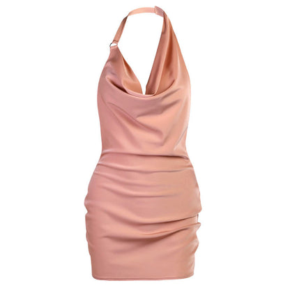 Women’s Satin V-Neck Mini Dress | Backless Sleeveless Summer Party Dress