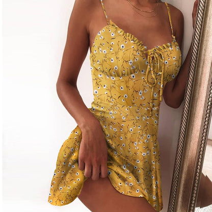 Floral Mini Cami Dress Women – Summer Spaghetti Strap Dress