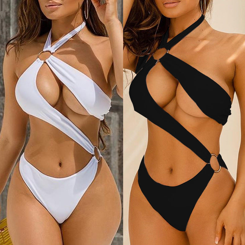 Women One Piece Cut Out Swimsuit – Metal Ring Strap Monokini