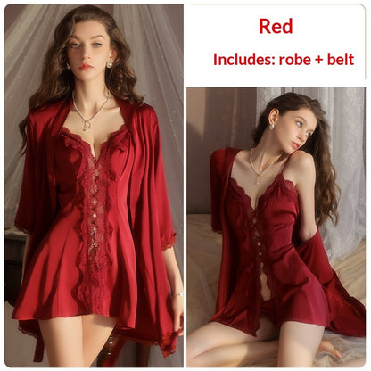 Slip-satin Slip Dress And Robe Set