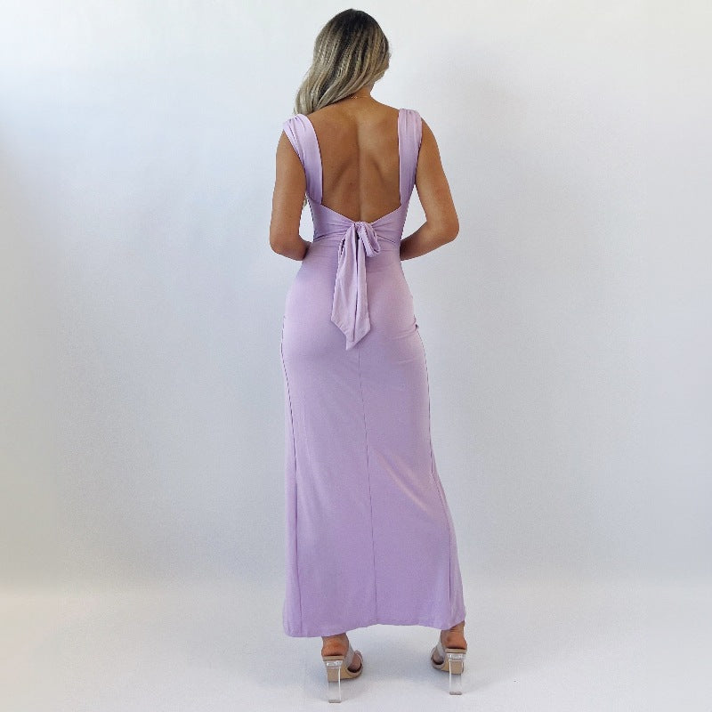 Women’s Slim Sleeveless Slit Dress – Back Tie Fashion Dress
