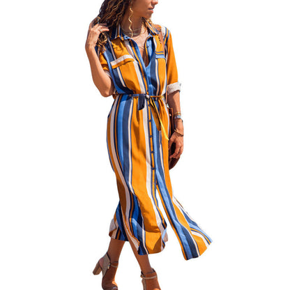 Women’s Stripe Chiffon Maxi Dress – Elegant Summer Long Dress