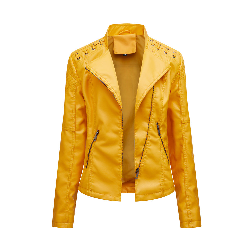 Women’s Slim Fit Leather Jacket – Short Motorcycle Biker Coat