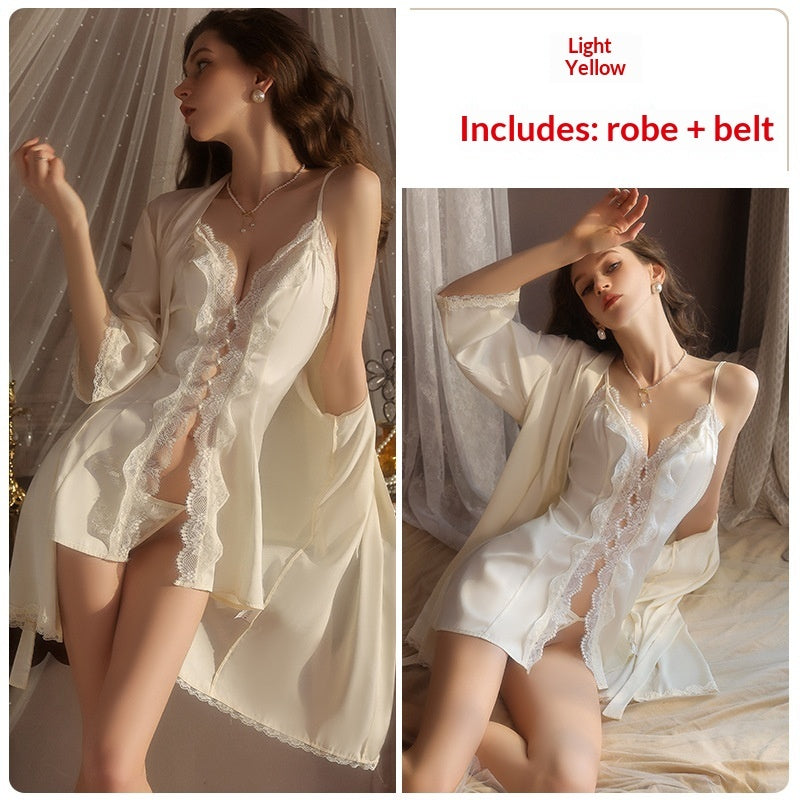 Slip-satin Slip Dress And Robe Set