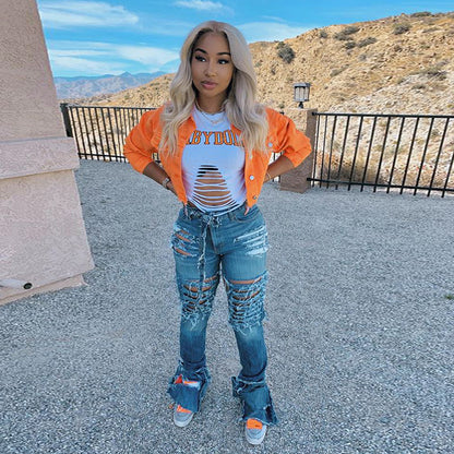 Women Cropped Denim Jacket – Streetwear Casual Short Jean Jacket