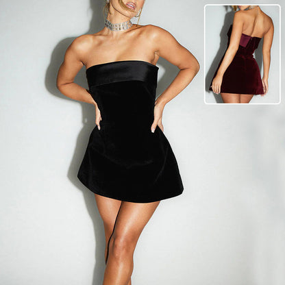 Women’s Slim Tube Top Dress | Zipper A-Line Short Party Dress