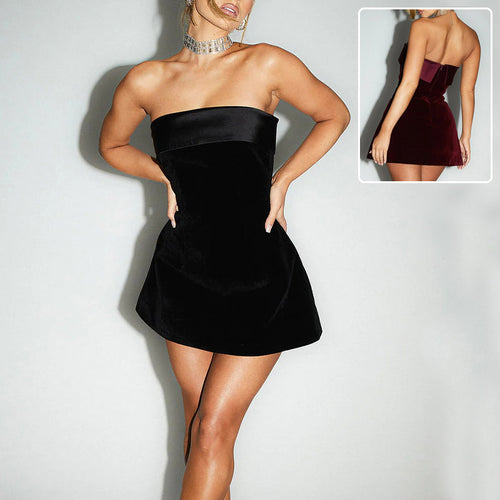 Women’s Slim Tube Top Dress | Zipper A-Line Short Party Dress
