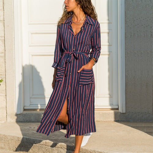 Women’s Stripe Chiffon Maxi Dress – Elegant Summer Long Dress