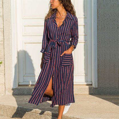 Women’s Stripe Chiffon Maxi Dress – Elegant Summer Long Dress